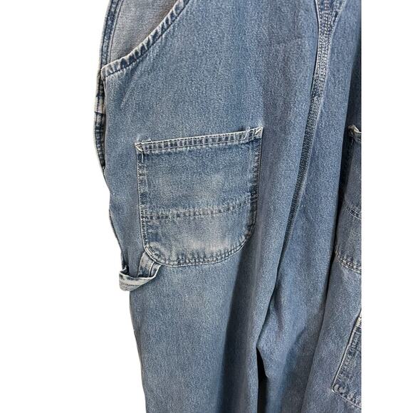 Carhartt Denim Bib Overalls Blue Medium Wash Distressed Grunge Farmer 42x28 - Picture 8 of 11